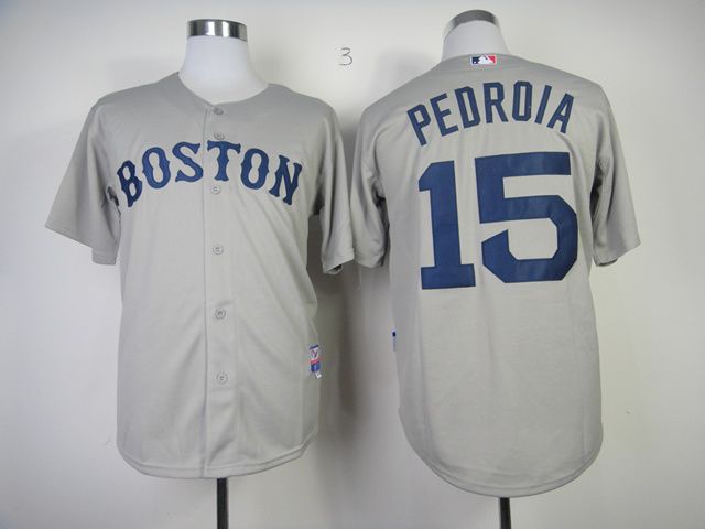 Men Boston Red Sox #15 Pedroia Grey MLB Jerseys1->boston red sox->MLB Jersey